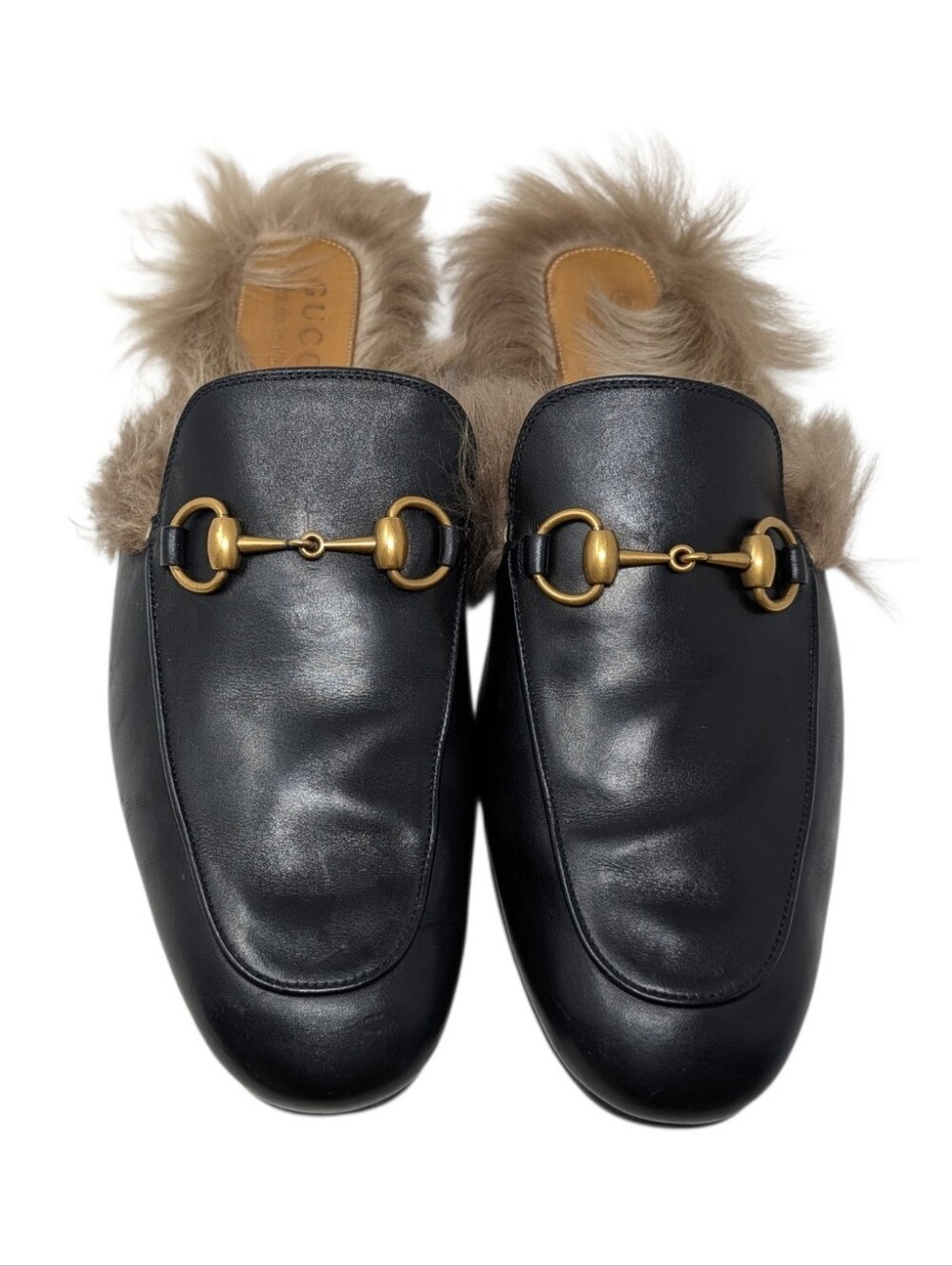 Gucci Men's Black Leather Horsebit Fur Princetown Mule Loafers Size 7 - Picture 3 of 13